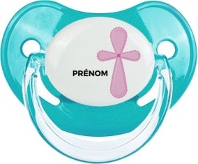 It's a girl croix rose + prénom : Sucette Physiologique personnalisée