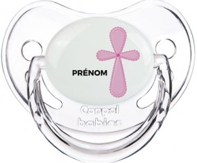It's a boy croix bleue + prénom : Sucette Transparent classique embout physiologique