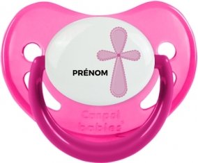 It's a boy croix bleue + prénom : Sucette Rose phosphorescente embout physiologique