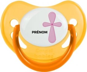 It's a boy croix bleue + prénom : Sucette Jaune phosphorescente embout physiologique