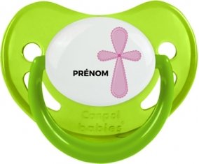 It's a boy croix bleue + prénom : Sucette Vert phosphorescente embout physiologique
