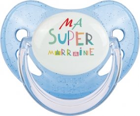 Ma super marraine : Sucette Bleue à paillette embout physiologique