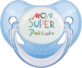 Mon super parrain : Sucette Bleue à paillette embout physiologique