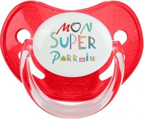 Mon super parrain : Sucette Rouge à paillette embout physiologique