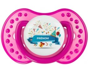 Joyeux anniversaire style 1 + prénom : 0/6 mois - Rose classique embout Lovi Dynamic