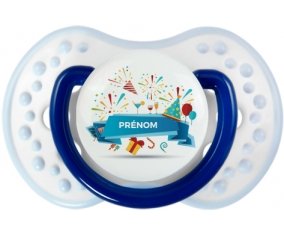 Joyeux anniversaire style 1 + prénom : 0/6 mois - Marine-blanc-bleu classique embout Lovi Dynamic