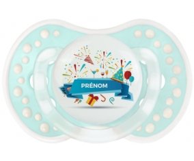 Joyeux anniversaire style 1 + prénom : 0/6 mois - Retro-turquoise-lagon classique embout Lovi Dynamic