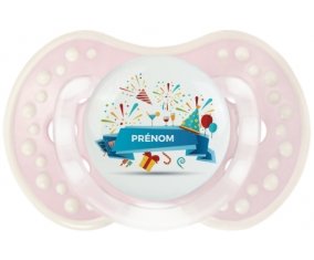 Joyeux anniversaire style 1 + prénom : 0/6 mois - Retro-rose-tendre classique embout Lovi Dynamic
