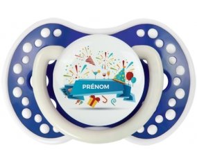 Joyeux anniversaire style 1 + prénom : 0/6 mois - Bleu-marine phosphorescente embout Lovi Dynamic