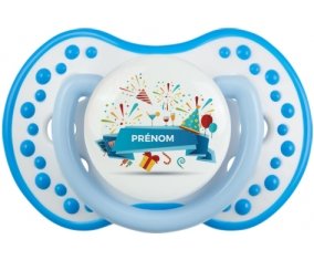 Joyeux anniversaire style 1 + prénom : 0/6 mois - Blanc-bleu phosphorescente embout Lovi Dynamic