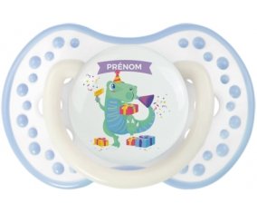 Joyeux anniversaire style 2 + prénom : 0/6 mois - Blanc-cyan classique embout Lovi Dynamic