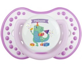 Joyeux anniversaire style 2 + prénom : 0/6 mois - Blanc-mauve classique embout Lovi Dynamic