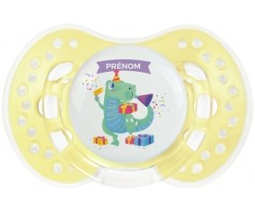 Joyeux anniversaire style 2 + prénom : 0/6 mois - Trendy-jaune classique embout Lovi Dynamic