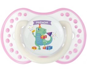 Joyeux anniversaire style 2 + prénom : 0/6 mois - Blanc-rose phosphorescente embout Lovi Dynamic