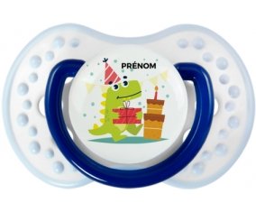 Joyeux anniversaire style 3 + prénom : 0/6 mois - Marine-blanc-bleu classique embout Lovi Dynamic