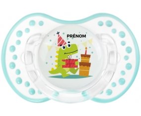 Joyeux anniversaire style 3 + prénom : 0/6 mois - Retro-blanc-lagon classique embout Lovi Dynamic