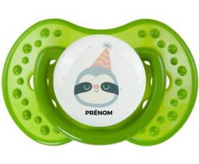Paresseux anniversaire + prénom : 0/6 mois - Vert classique embout Lovi Dynamic