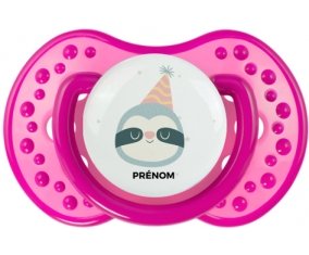 Paresseux anniversaire + prénom : 0/6 mois - Rose classique embout Lovi Dynamic
