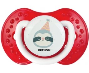 Paresseux anniversaire + prénom : 0/6 mois - Blanc-rouge classique embout Lovi Dynamic