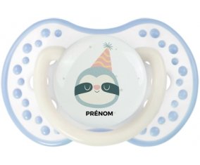Paresseux anniversaire + prénom : 0/6 mois - Blanc-cyan classique embout Lovi Dynamic