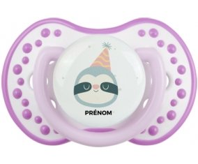 Paresseux anniversaire + prénom : 0/6 mois - Blanc-mauve classique embout Lovi Dynamic