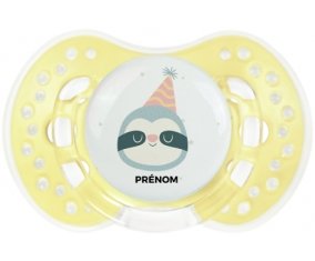 Paresseux anniversaire + prénom : 0/6 mois - Trendy-jaune classique embout Lovi Dynamic