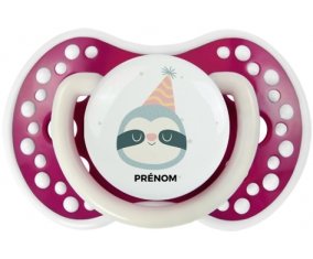 Paresseux anniversaire + prénom : 0/6 mois - Fuchsia phosphorescente embout Lovi Dynamic