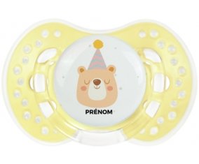 Ours anniversaire + prénom : 0/6 mois - Trendy-jaune classique embout Lovi Dynamic