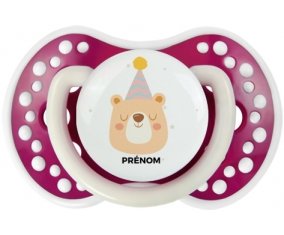 Ours anniversaire + prénom : 0/6 mois - Fuchsia phosphorescente embout Lovi Dynamic