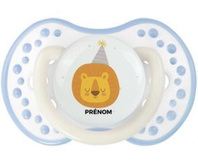 Lion anniversaire + prénom : 0/6 mois - Blanc-cyan classique embout Lovi Dynamic