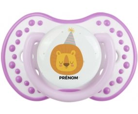 Lion anniversaire + prénom : 0/6 mois - Blanc-mauve classique embout Lovi Dynamic