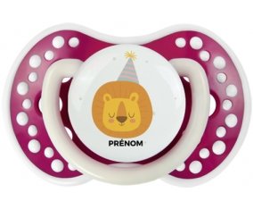 Lion anniversaire + prénom : 0/6 mois - Fuchsia phosphorescente embout Lovi Dynamic