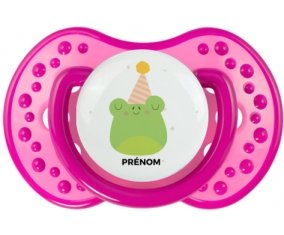 Grenouille anniversaire + prénom : 0/6 mois - Rose classique embout Lovi Dynamic