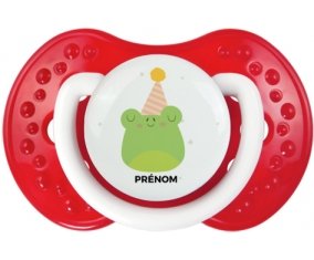 Grenouille anniversaire + prénom : 0/6 mois - Blanc-rouge classique embout Lovi Dynamic