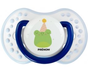 Grenouille anniversaire + prénom : 0/6 mois - Marine-blanc-bleu classique embout Lovi Dynamic
