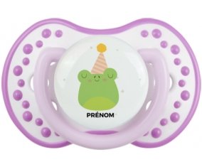 Grenouille anniversaire + prénom : 0/6 mois - Blanc-mauve classique embout Lovi Dynamic