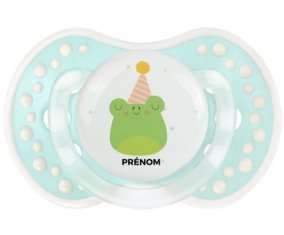 Grenouille anniversaire + prénom : 0/6 mois - Retro-turquoise-lagon classique embout Lovi Dynamic