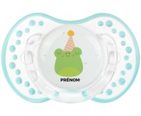 Grenouille anniversaire + prénom : 0/6 mois - Retro-blanc-lagon classique embout Lovi Dynamic
