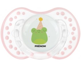 Grenouille anniversaire + prénom : 0/6 mois - Retro-blanc-rose-tendre classique embout Lovi Dynamic