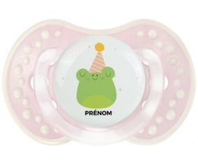 Grenouille anniversaire + prénom : 0/6 mois - Retro-rose-tendre classique embout Lovi Dynamic