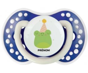 Grenouille anniversaire + prénom : 0/6 mois - Bleu-marine phosphorescente embout Lovi Dynamic