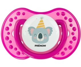 Koala anniversaire + prénom : 0/6 mois - Rose classique embout Lovi Dynamic