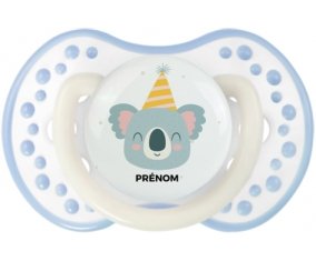 Koala anniversaire + prénom : 0/6 mois - Blanc-cyan classique embout Lovi Dynamic