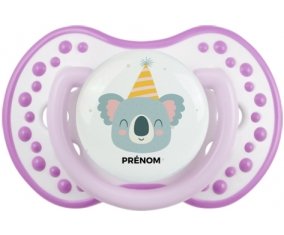Koala anniversaire + prénom : 0/6 mois - Blanc-mauve classique embout Lovi Dynamic