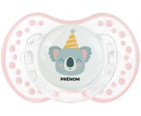 Koala anniversaire + prénom : 0/6 mois - Retro-blanc-rose-tendre classique embout Lovi Dynamic