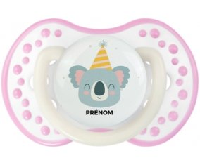 Koala anniversaire + prénom : 0/6 mois - Blanc-rose phosphorescente embout Lovi Dynamic