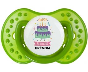 Gâteau anniversaire + prénom : 0/6 mois - Vert classique embout Lovi Dynamic