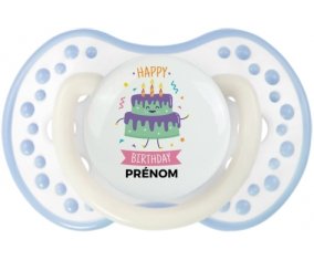 Gâteau anniversaire + prénom : 0/6 mois - Blanc-cyan classique embout Lovi Dynamic