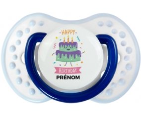 Gâteau anniversaire + prénom : 0/6 mois - Marine-blanc-bleu classique embout Lovi Dynamic