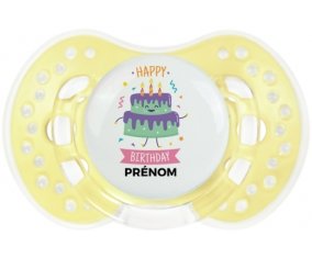 Gâteau anniversaire + prénom : 0/6 mois - Trendy-jaune classique embout Lovi Dynamic